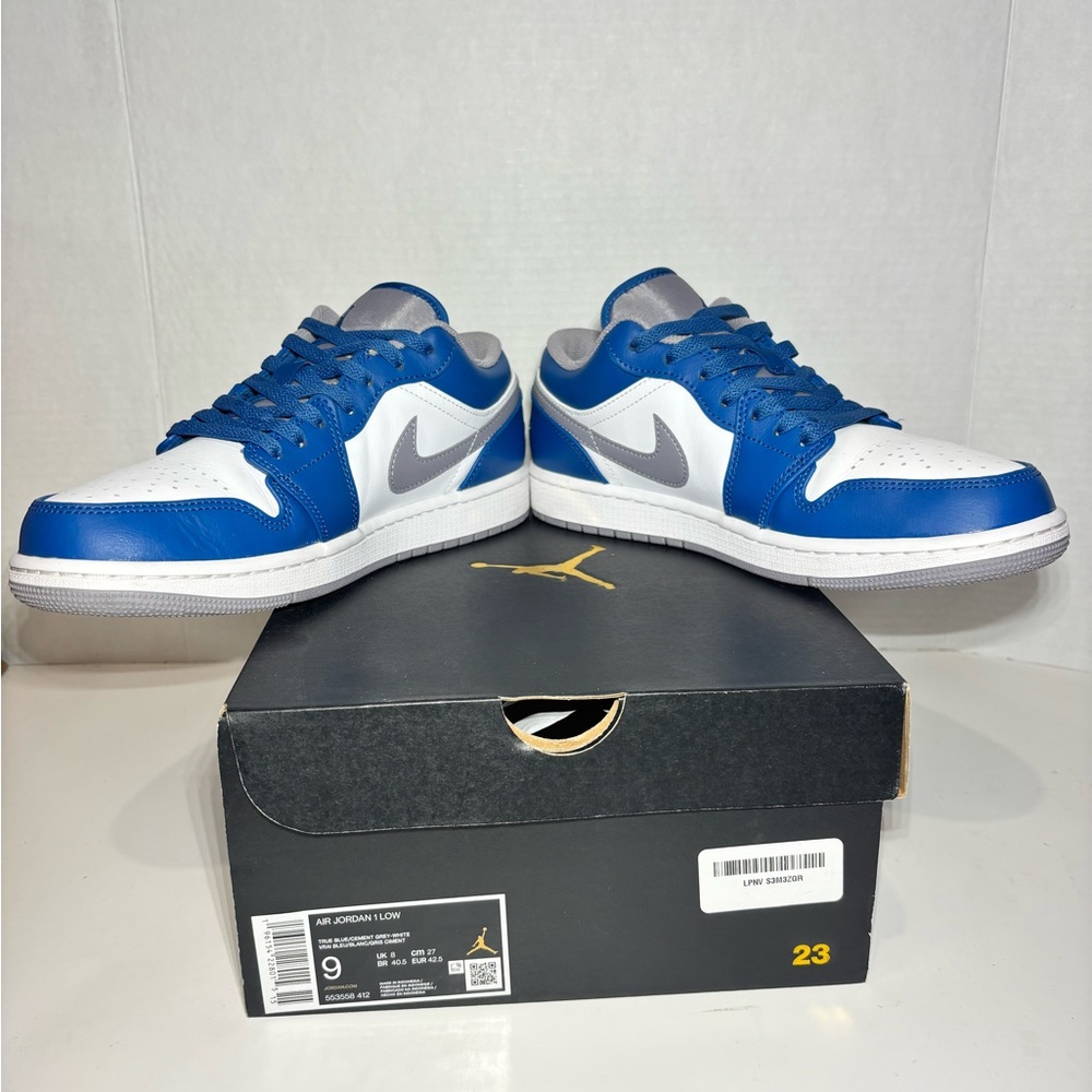 Air Jordan 1 Low True Blue Cement - 553558-412 - Size 9 - Picture 13 of 14